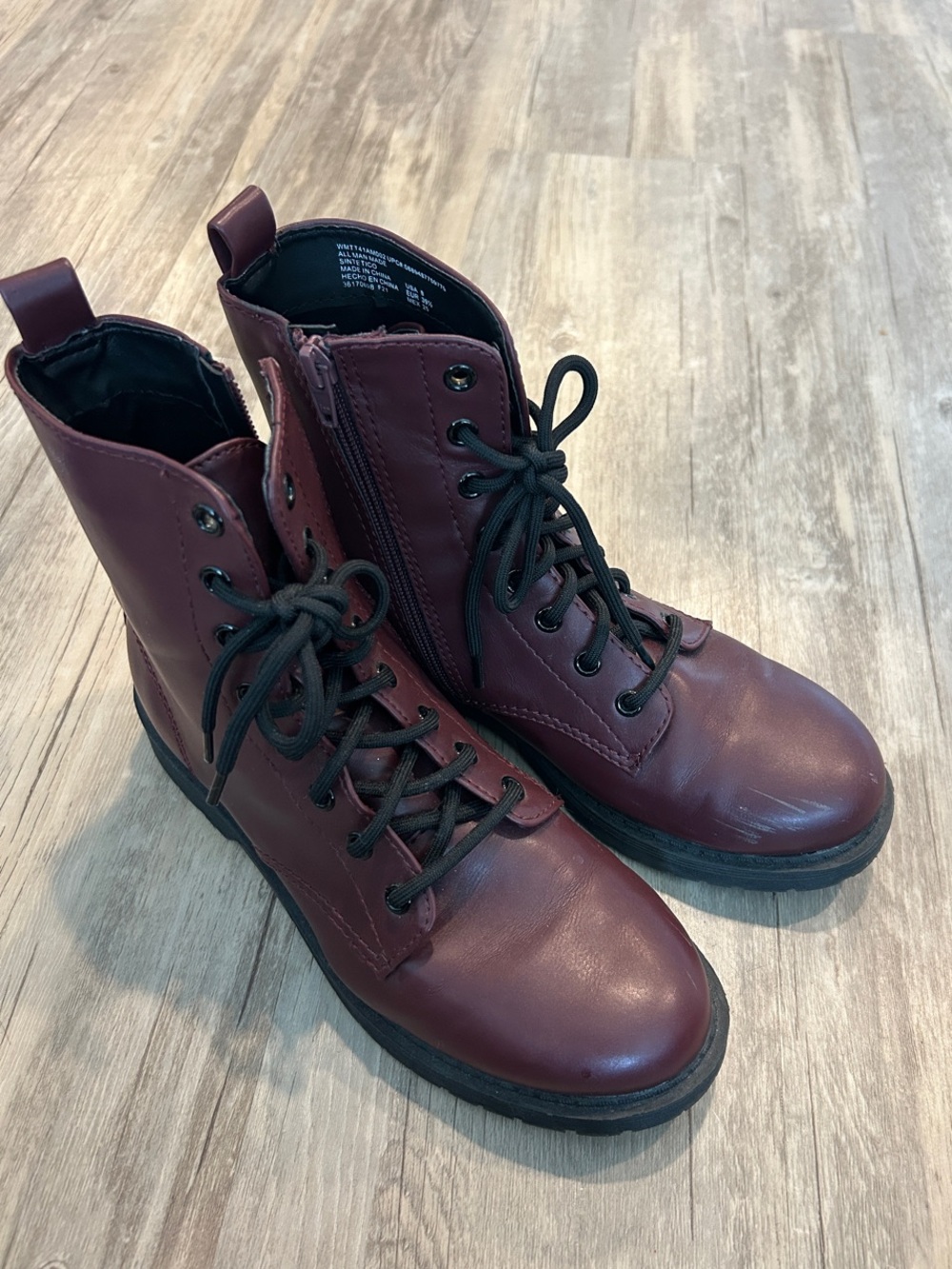 Women’s Burgundy Lace-Up Combat Boots